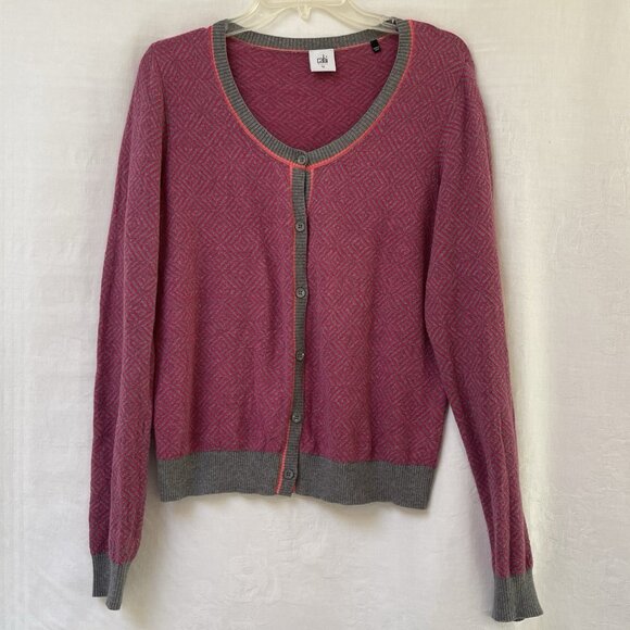 Cabi Womens Large PinkGray Geometric Design Cardigan Knit Fall Boho Cottage - Picture 1 of 9